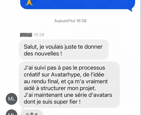 A phone screenshot showing a short student message about following a creative process.